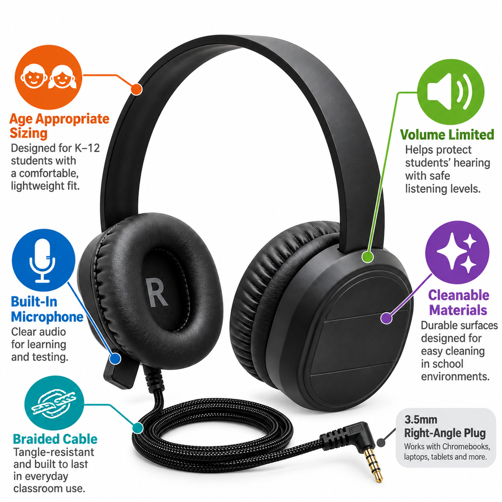 Durable Classroom Headphones with Microphone