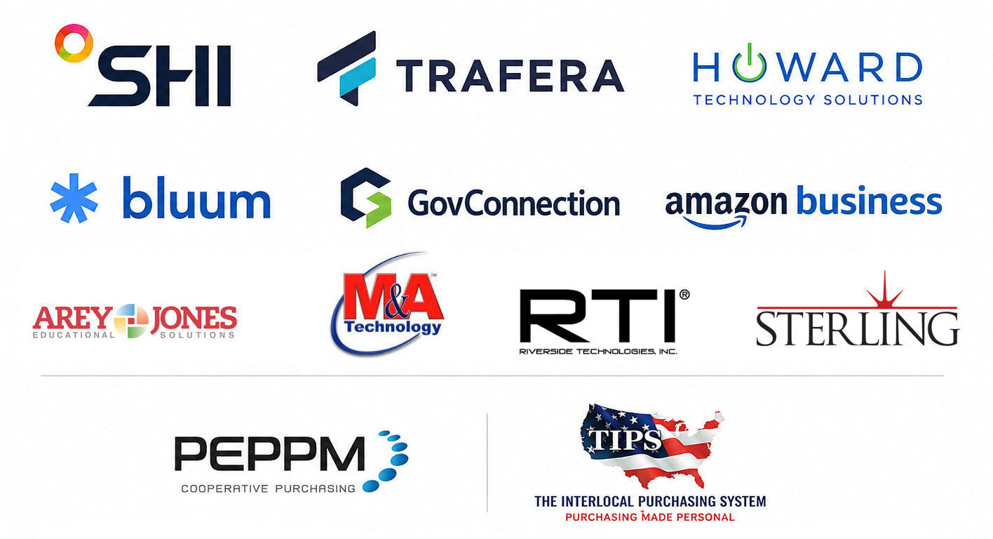 Various reseller logos displayed on a white background